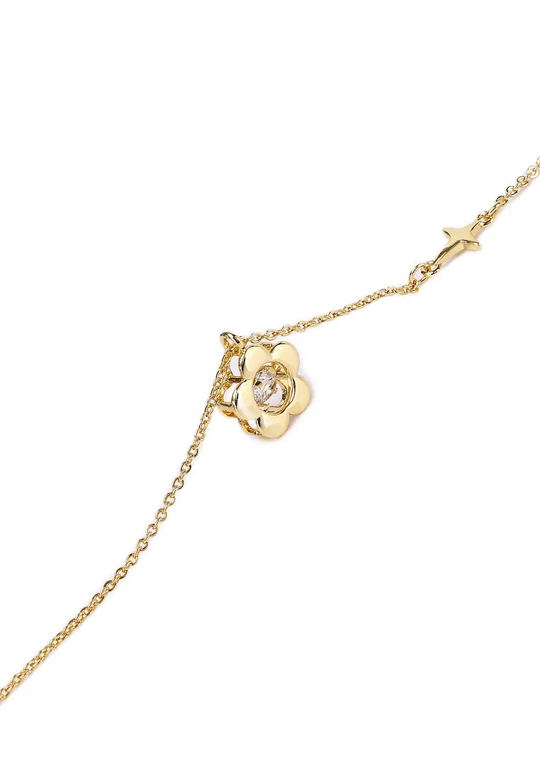 Atharis Gold Leather Watch with Necklace Set (Black)
