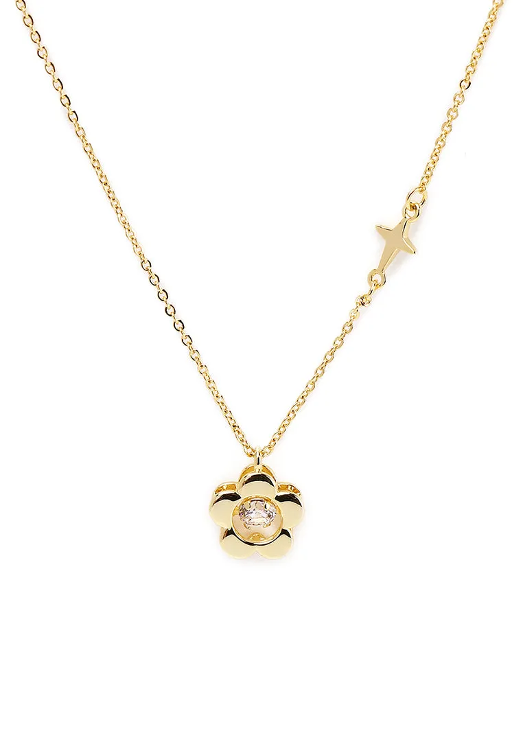 Atharis Gold Leather Watch with Necklace Set (Black)