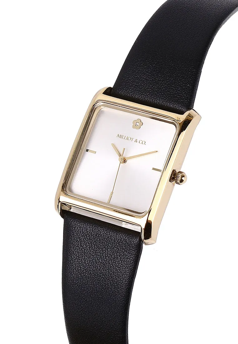 Atharis Gold Leather Watch with Necklace Set (Black)