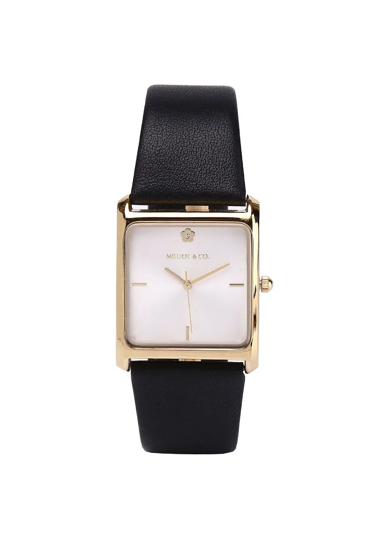 Atharis Gold Leather Watch with Necklace Set (Black)