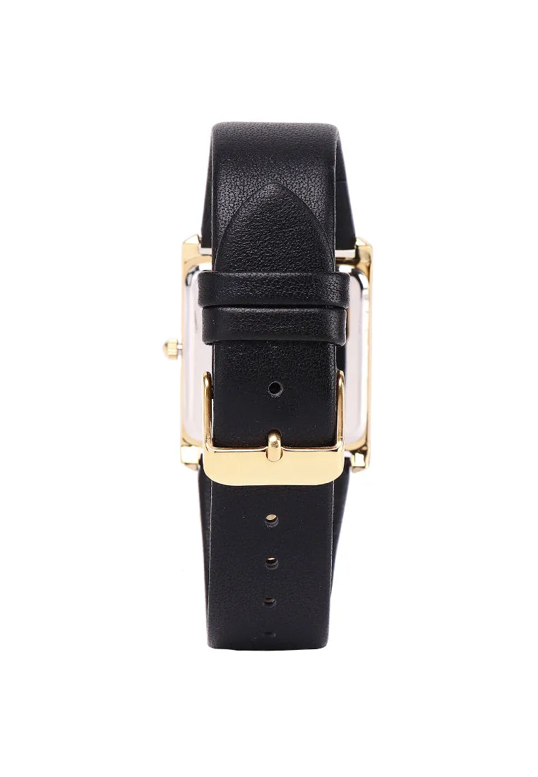 Atharis Gold Leather Watch with Necklace Set (Black)