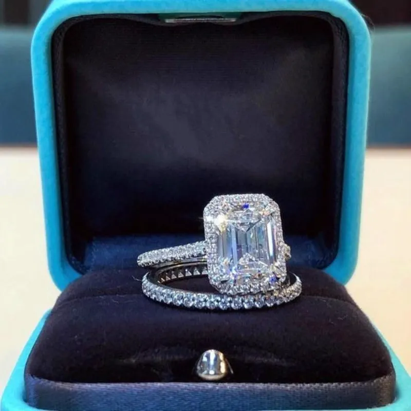 Back Zircon Gemstone Ring Set Gold Women Bridal Jewelry