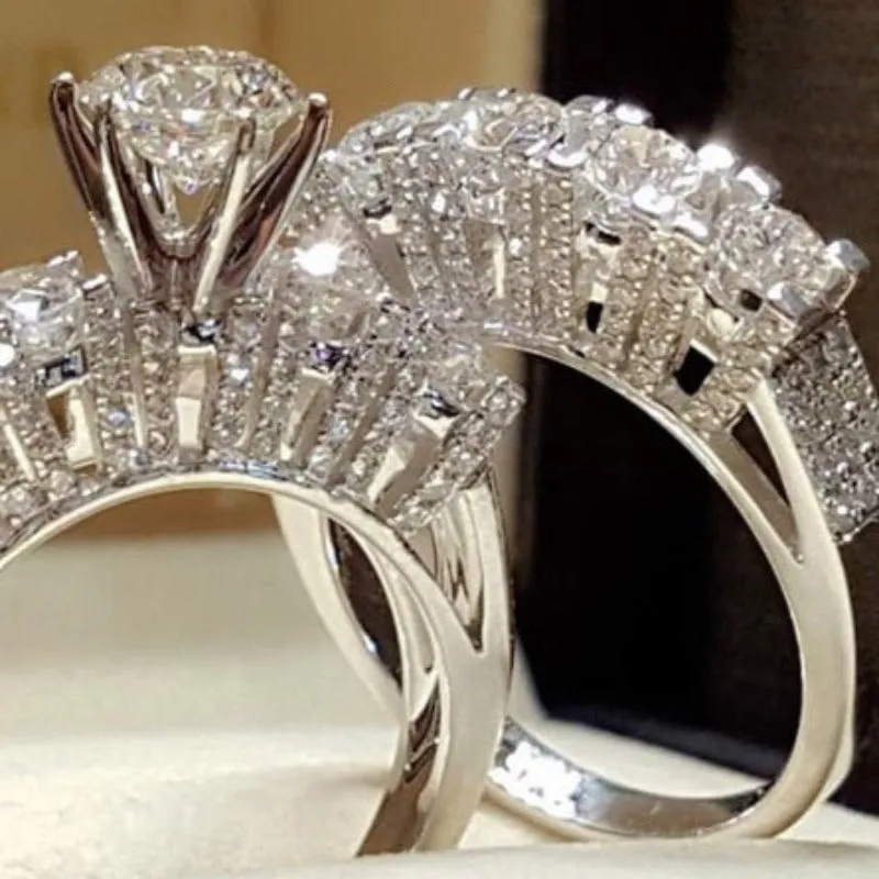 Back Zircon Gemstone Ring Set Gold Women Bridal Jewelry