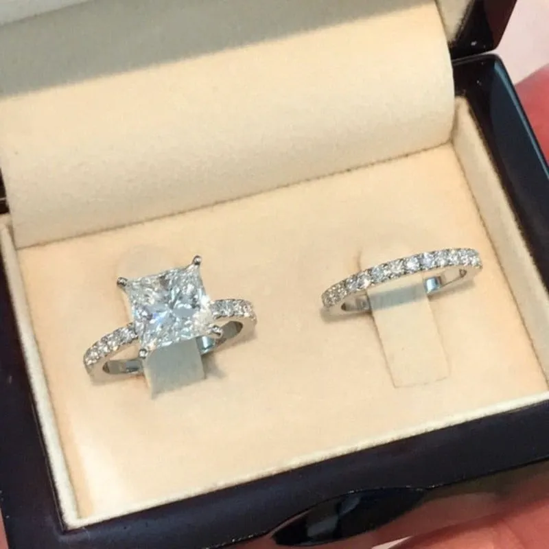 Back Zircon Gemstone Ring Set Gold Women Bridal Jewelry