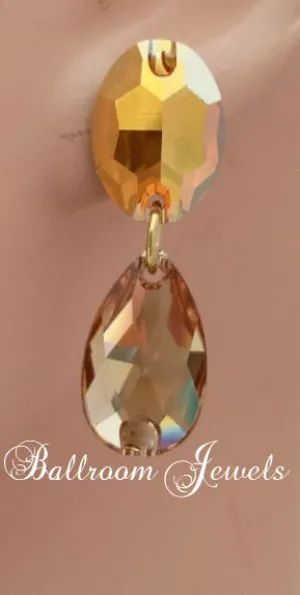 Ballroom Oval and Pear drop crystal earrings - gold- Limited quantities