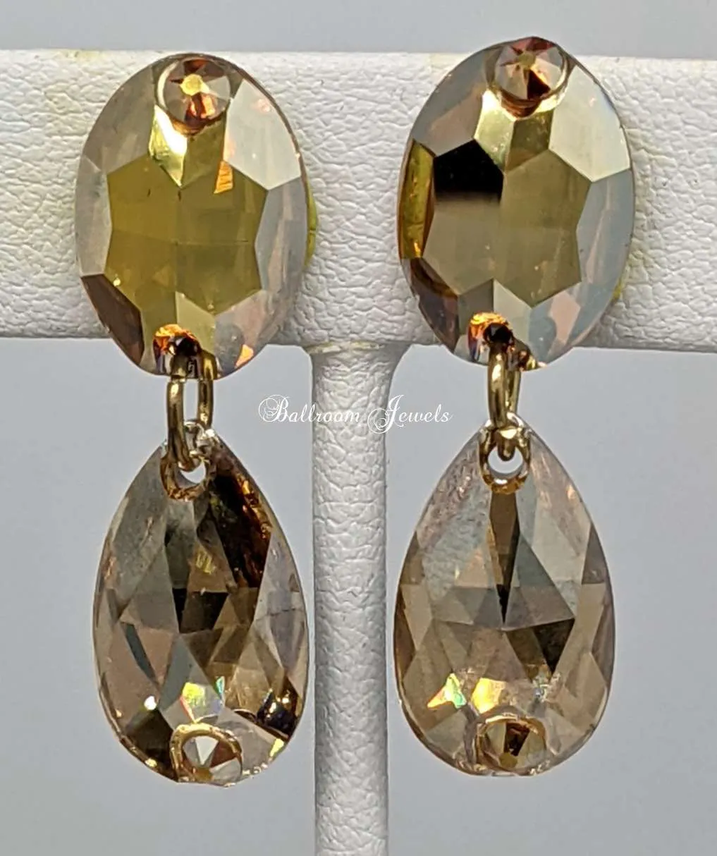 Ballroom Oval and Pear drop crystal earrings - gold- Limited quantities