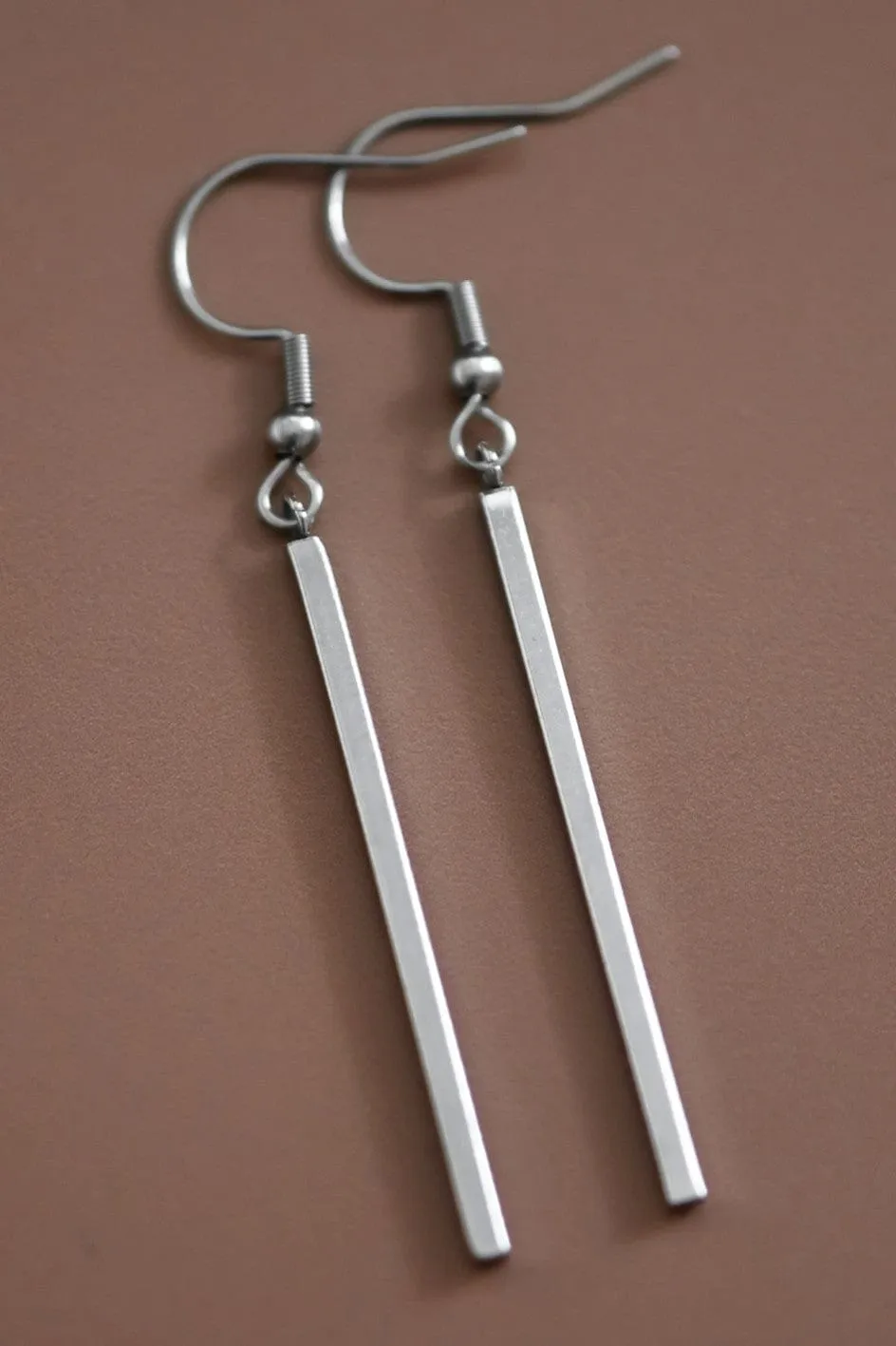 Bar Drop Earrings In Silver