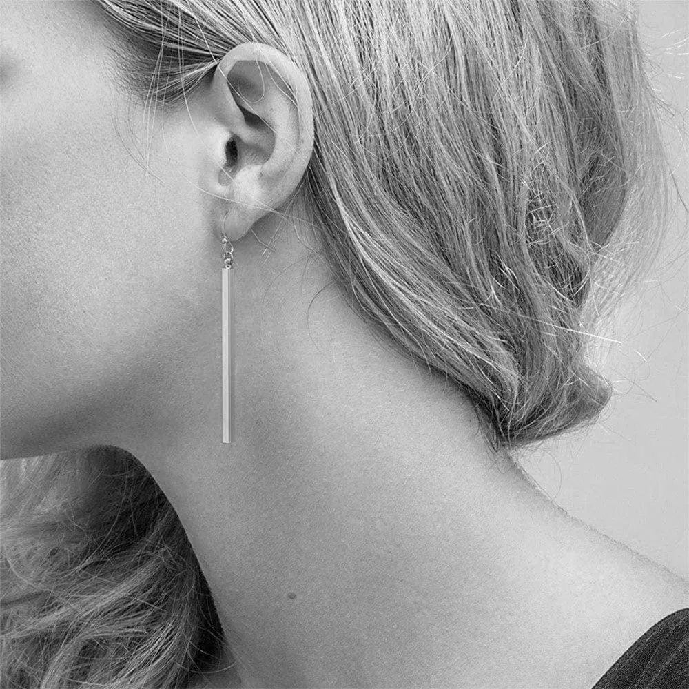 Bar Drop Earrings In Silver
