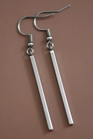 Bar Drop Earrings In Silver
