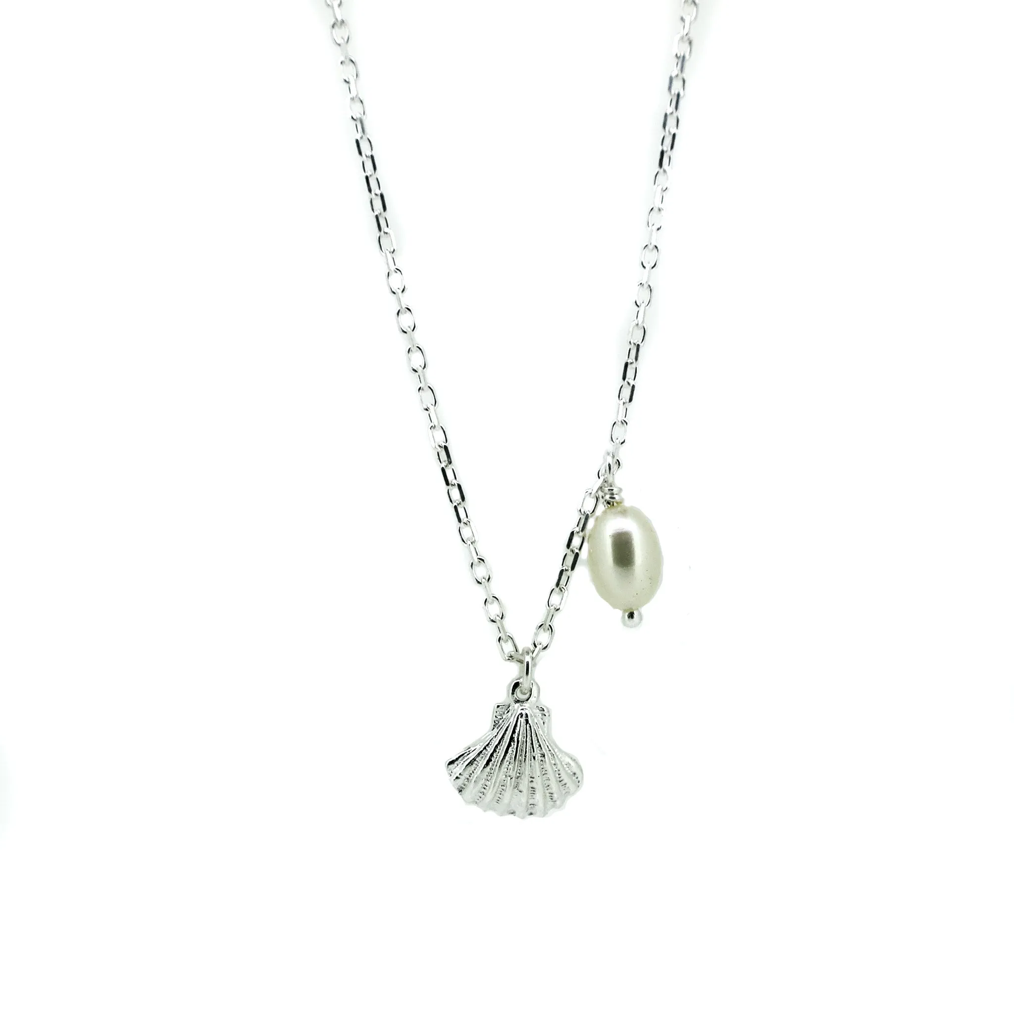 Beach Love Shell/Pearl Necklace Silver