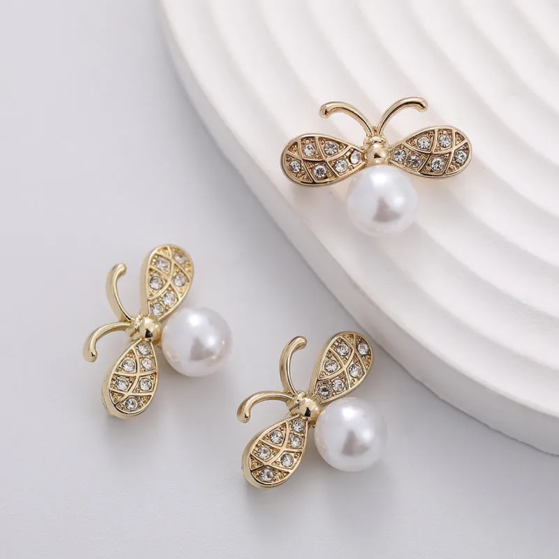 Bee-Shaped Pearl Metal Brooch 5pcs