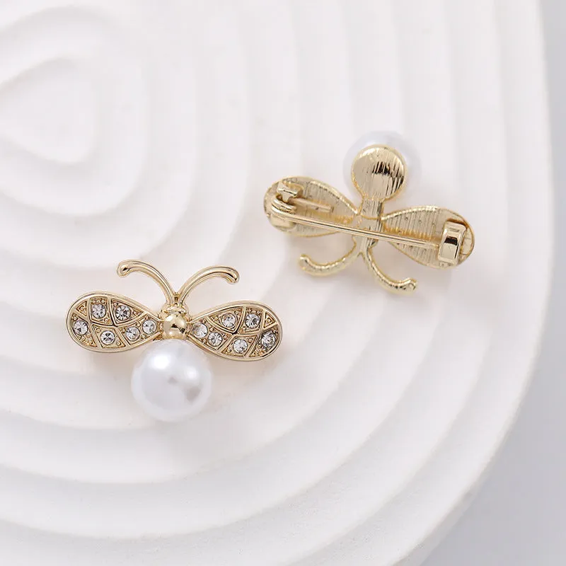 Bee-Shaped Pearl Metal Brooch 5pcs