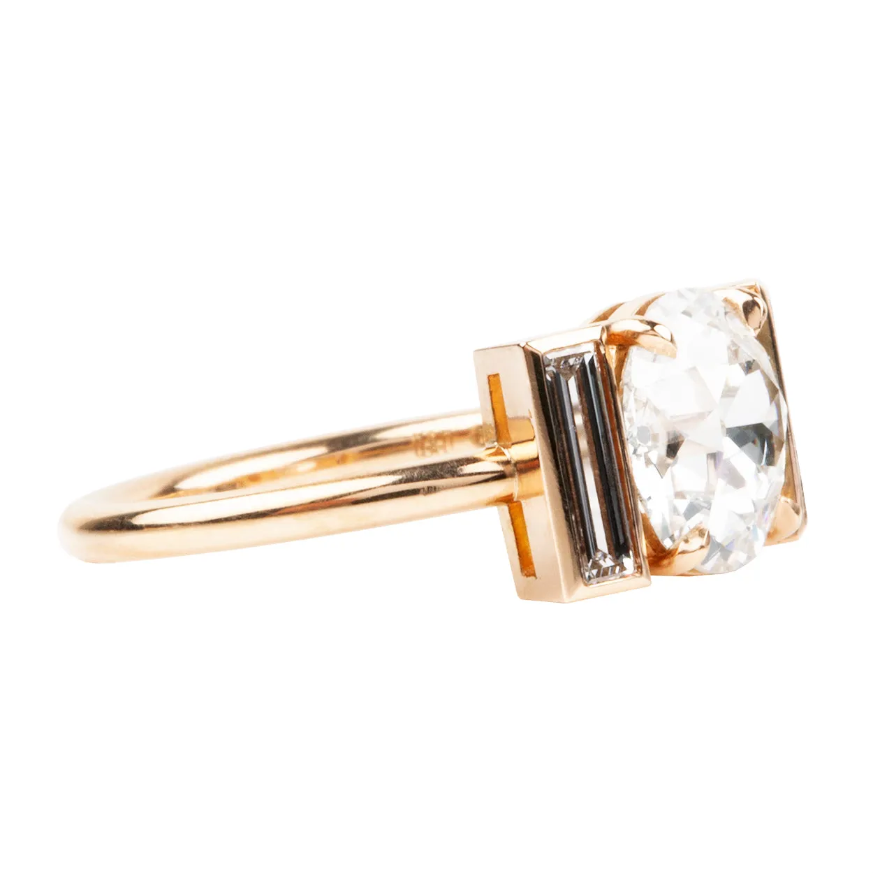 Bell & Bird Old European Cut Diamond and Vertical Baguette Ring