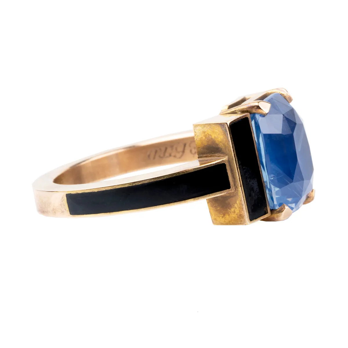 Bell & Bird Sapphire Ring with Black Enamel