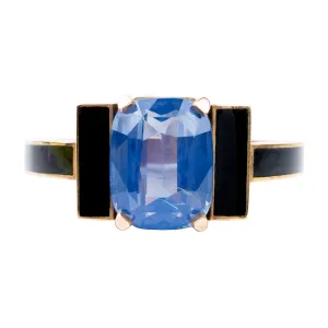 Bell & Bird Sapphire Ring with Black Enamel