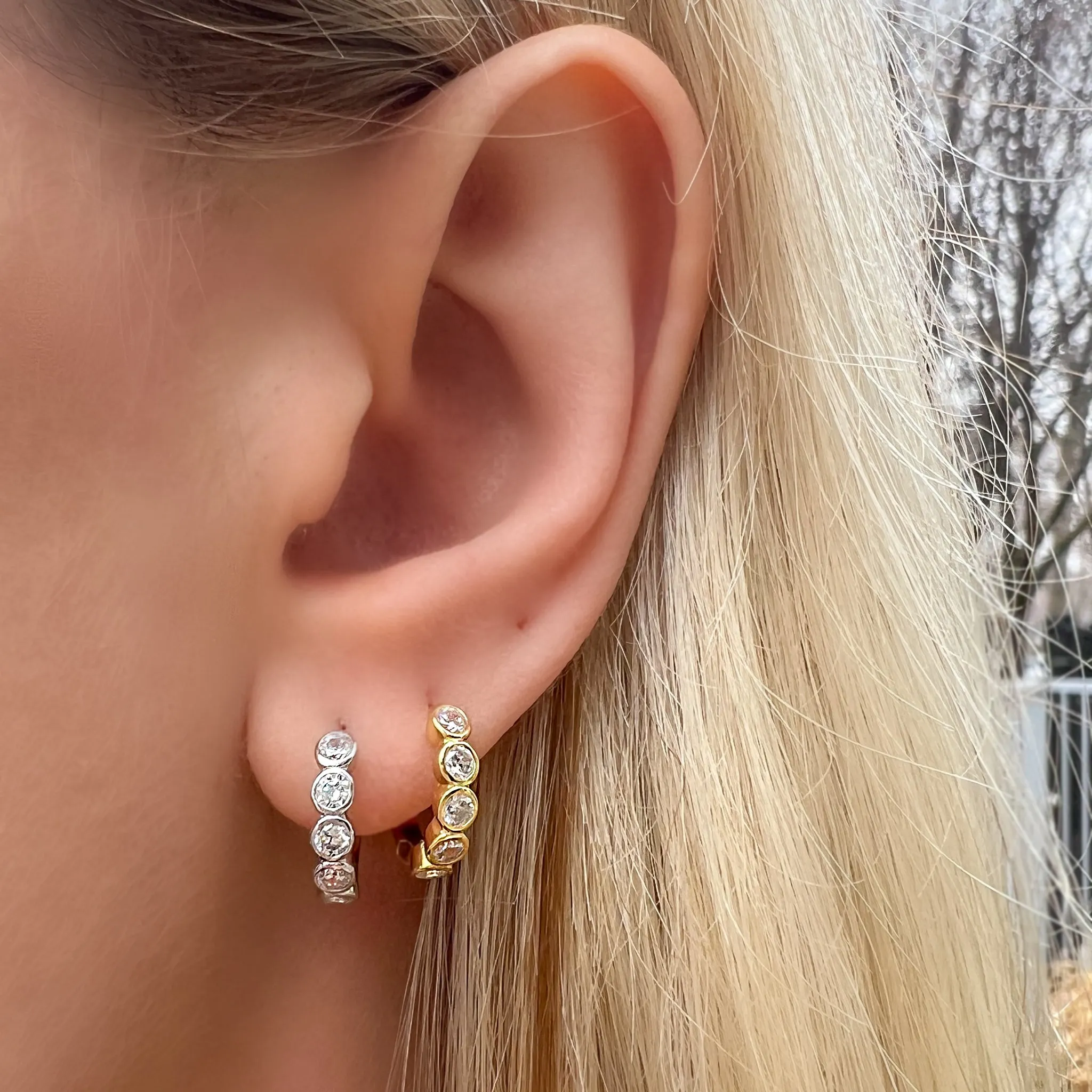 Bezel Huggie Hoop Earrings