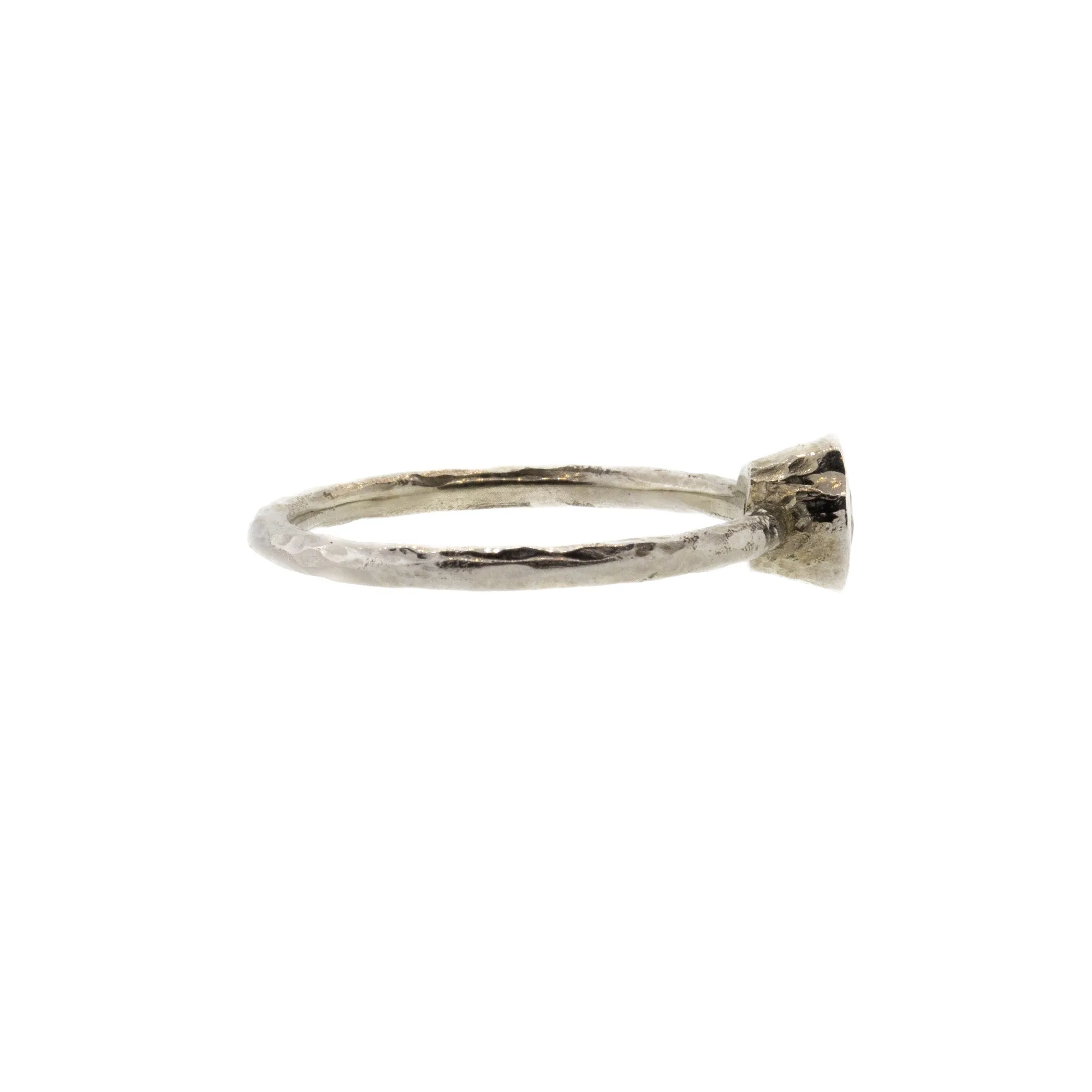 Bezel Set Yellow Orange Zircon Hammered White Gold Ring