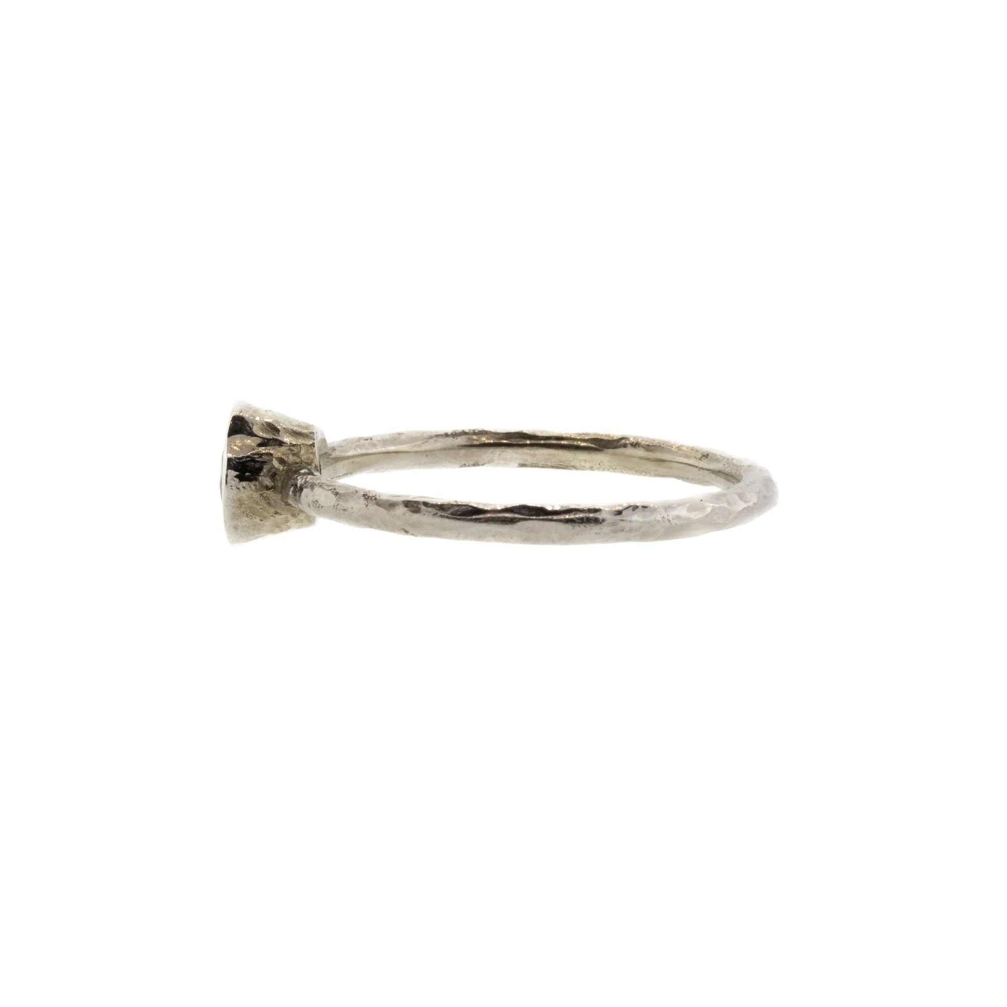 Bezel Set Yellow Orange Zircon Hammered White Gold Ring