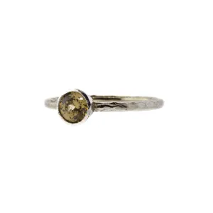 Bezel Set Yellow Orange Zircon Hammered White Gold Ring