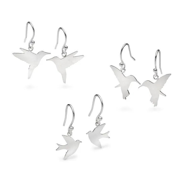 Bird Drop Earrings Silver
