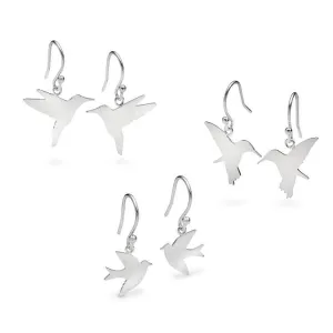 Bird Drop Earrings Silver