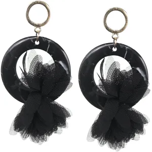Black Chiffon Open Circle Drop Earrings