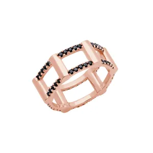 Black Diamond Half Cage Ring | Rose Gold