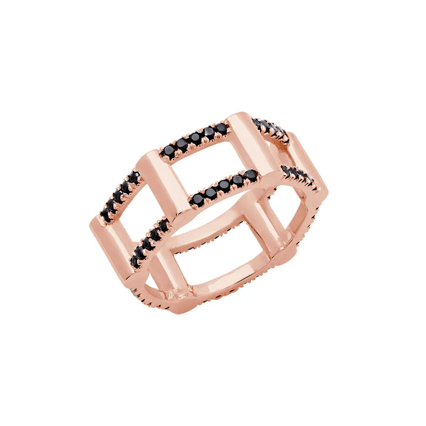 Black Diamond Half Cage Ring | Rose Gold