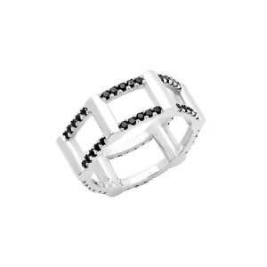 Black Diamond Half Cage Ring | White Gold