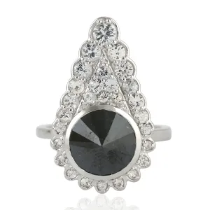 Black Diamond Prong White Sapphire Memorial Ring In 18k White Gold