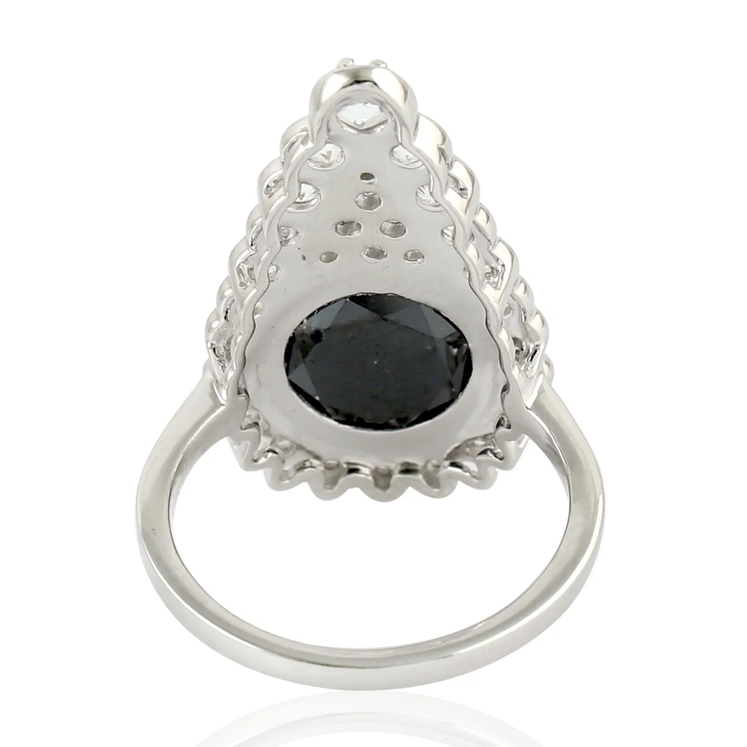 Black Diamond Prong White Sapphire Memorial Ring In 18k White Gold