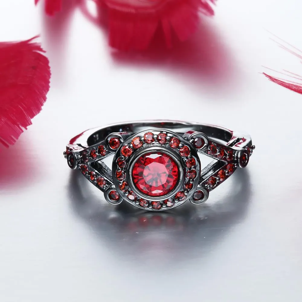Black Gold Plated Ruby Zirconia Ring
