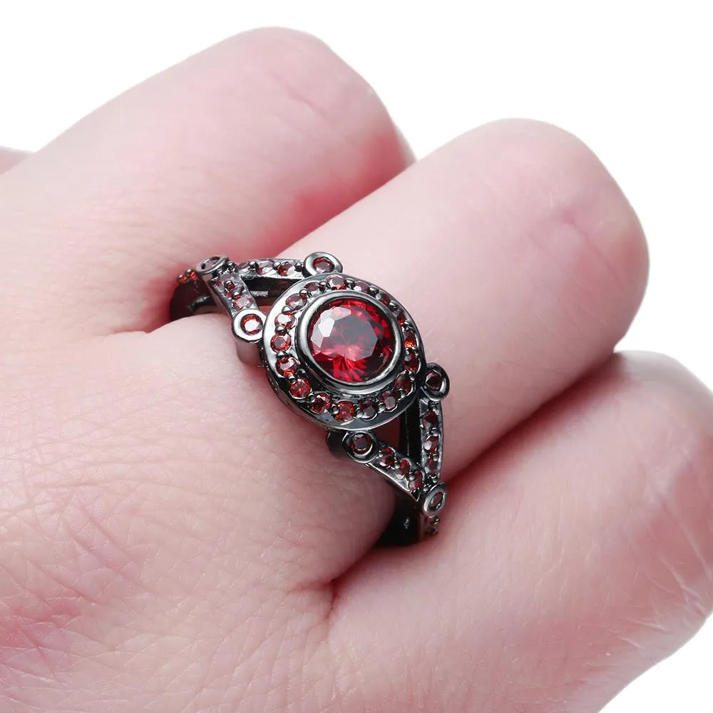 Black Gold Plated Ruby Zirconia Ring