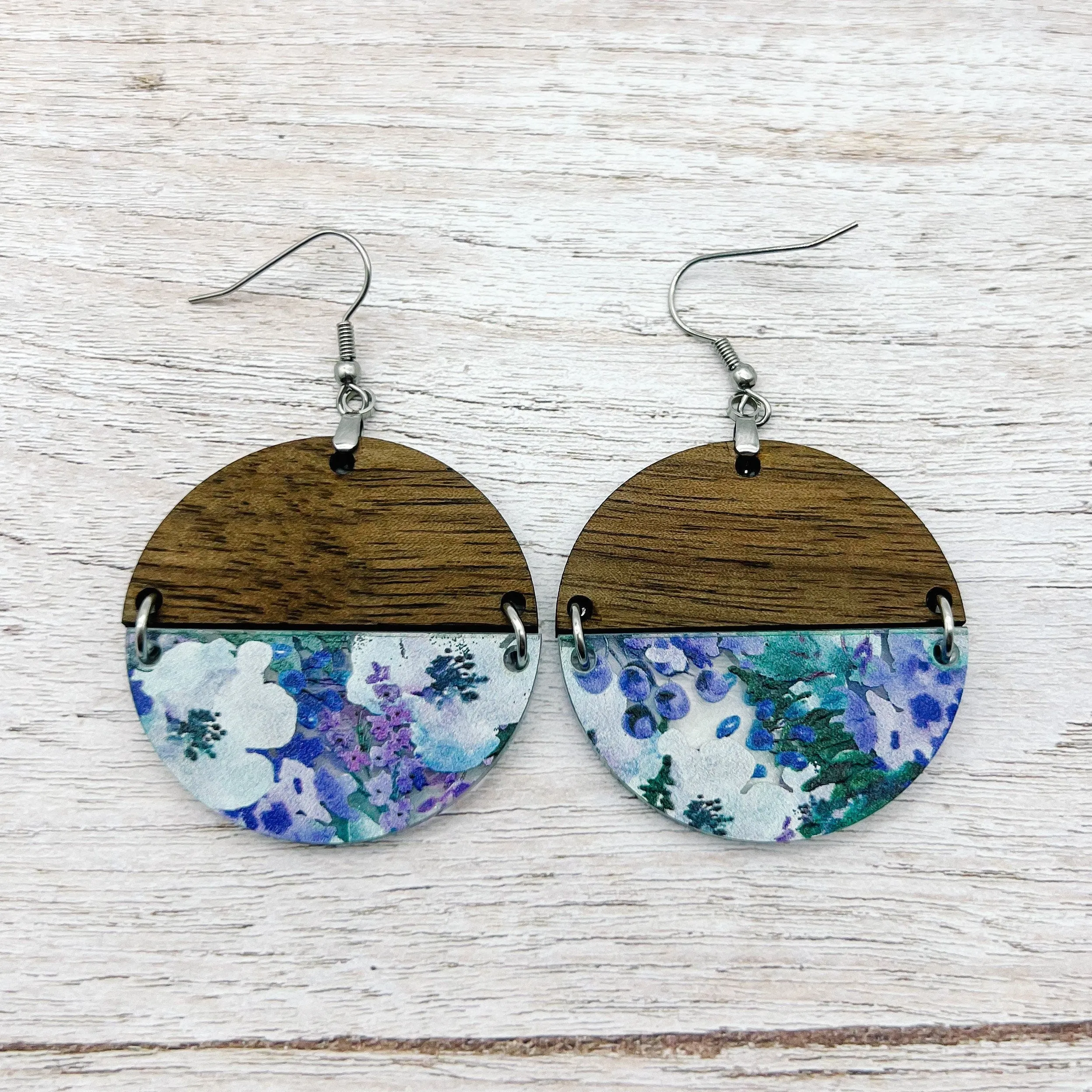 Blue Floral Circle Dangles