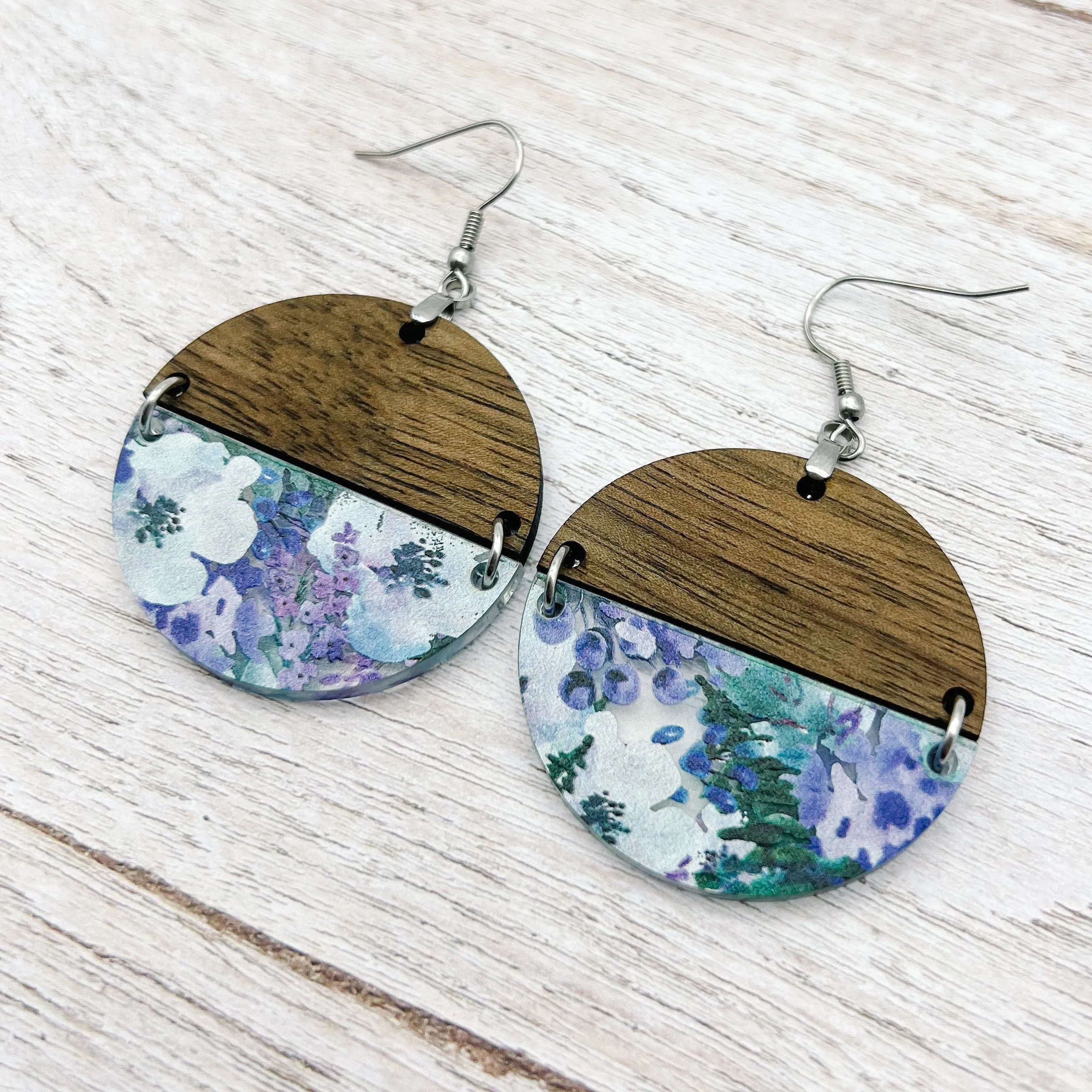 Blue Floral Circle Dangles