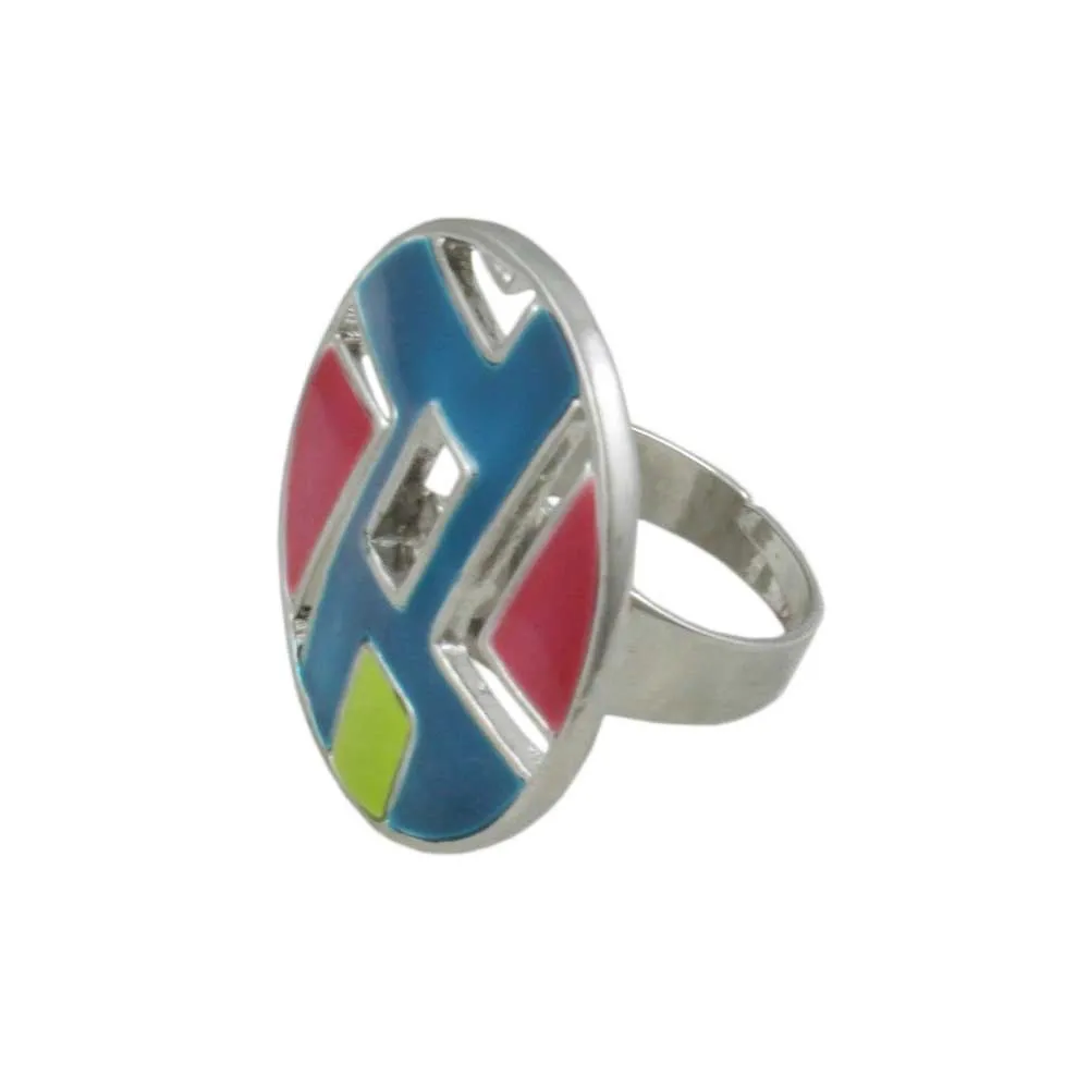 Blue, Pink and Green Geometric Design Adjustable Ring - RF315