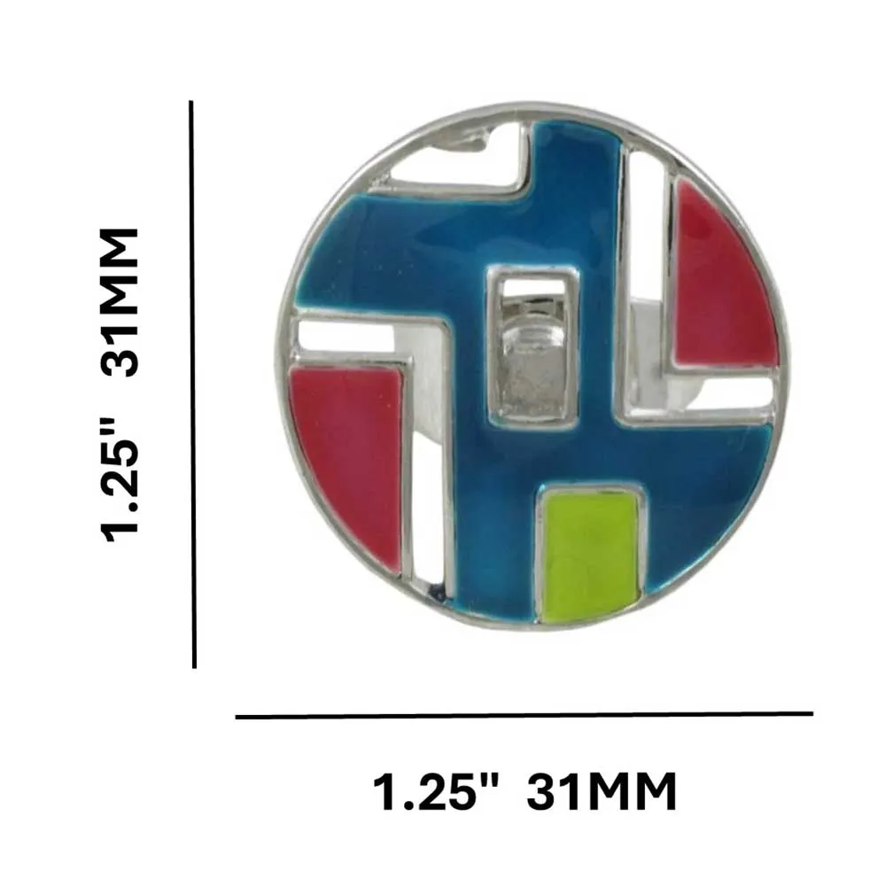 Blue, Pink and Green Geometric Design Adjustable Ring - RF315