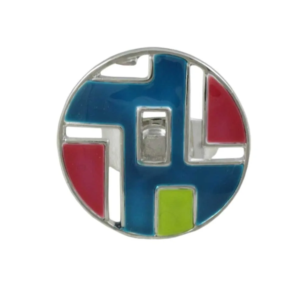 Blue, Pink and Green Geometric Design Adjustable Ring - RF315