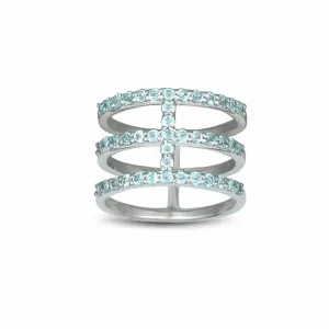 Blue Topaz Three Row Geo Ring in Sterling Silver