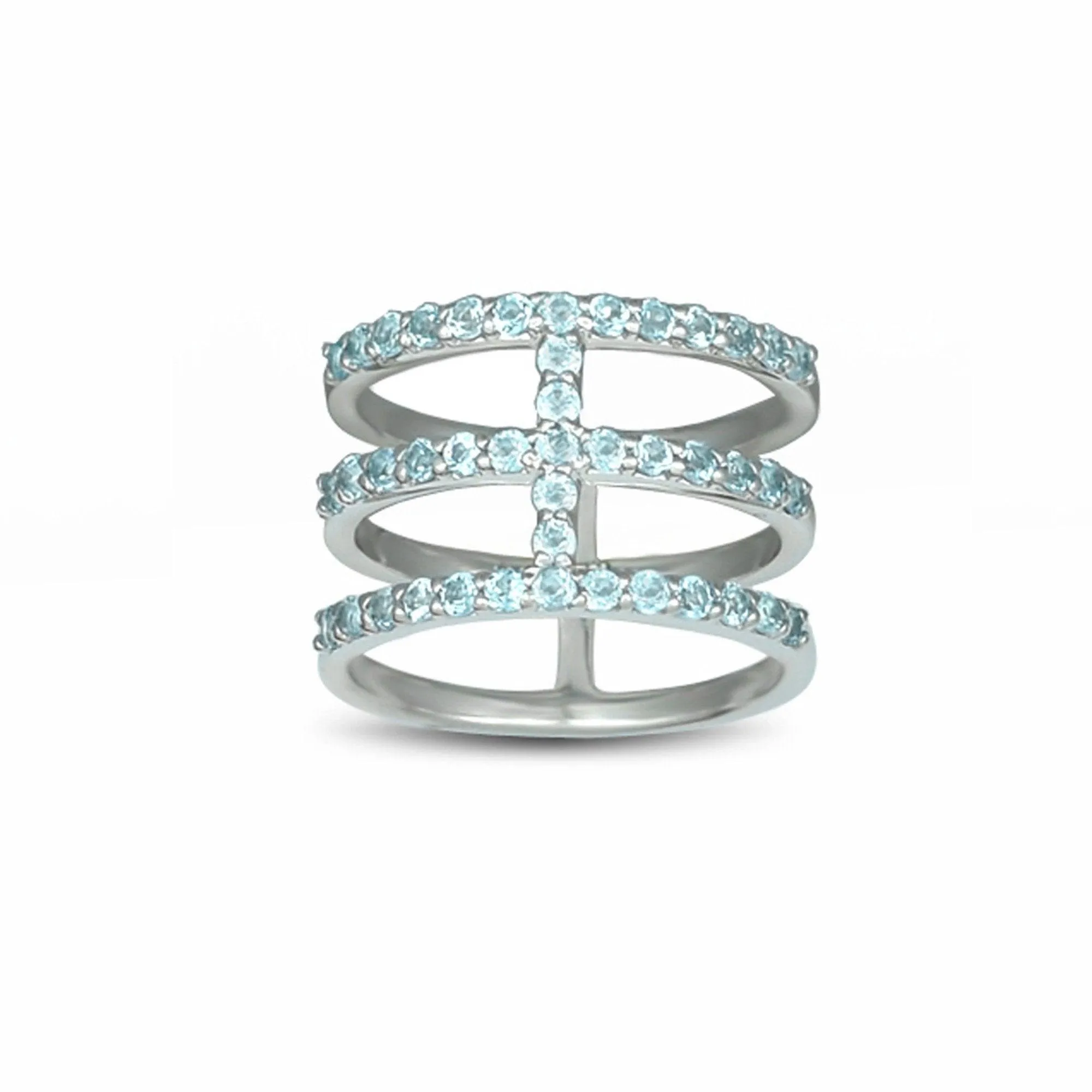 Blue Topaz Three Row Geo Ring in Sterling Silver