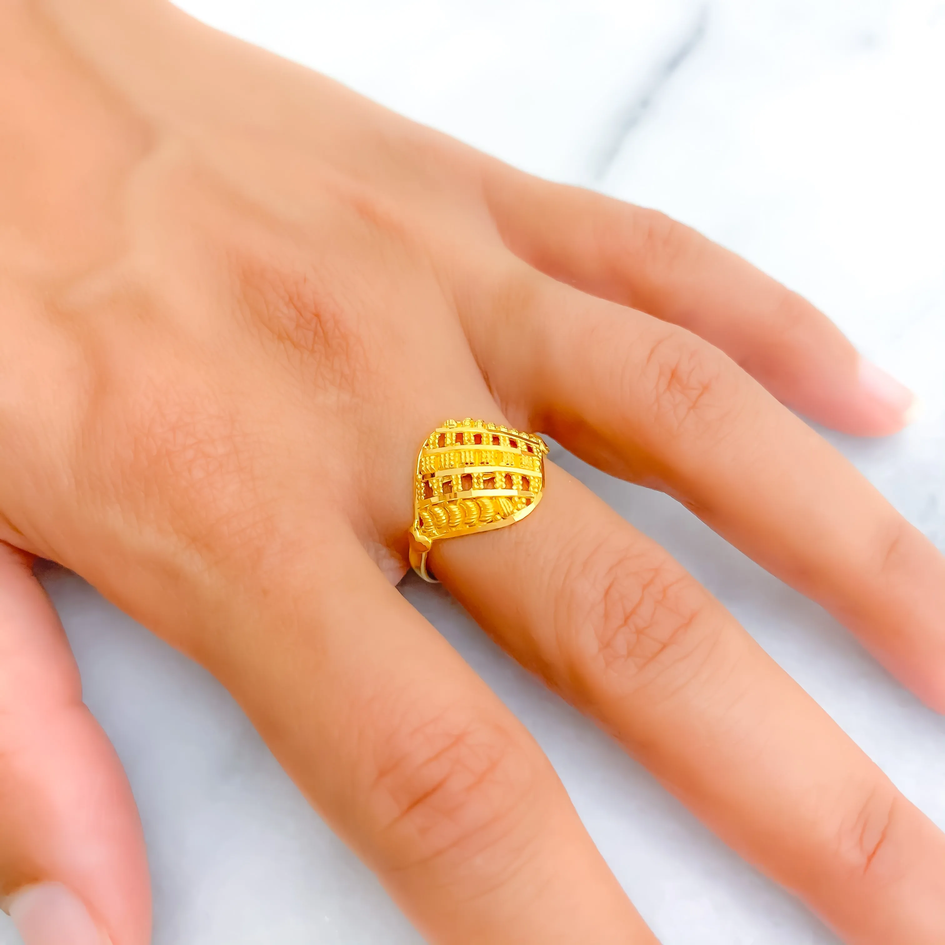 Bold Poised Geometric Block 22K Gold Ring