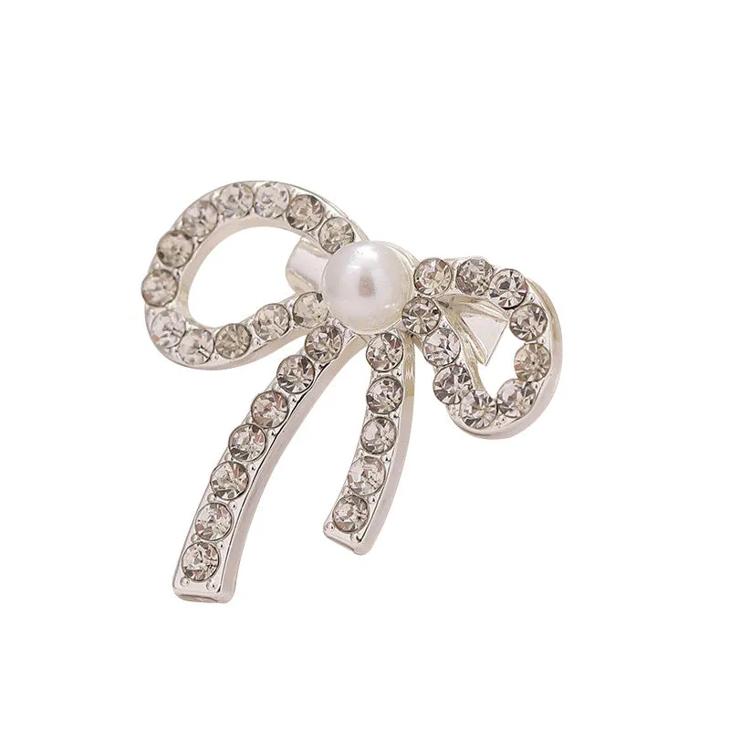 Bowknot Rhinestone and Pearl Brooch Metal Waist-Cinching Pin 6pcs