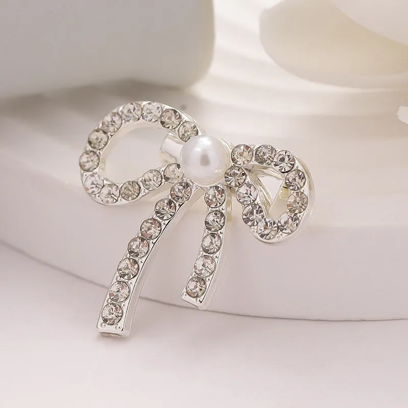 Bowknot Rhinestone and Pearl Brooch Metal Waist-Cinching Pin 6pcs