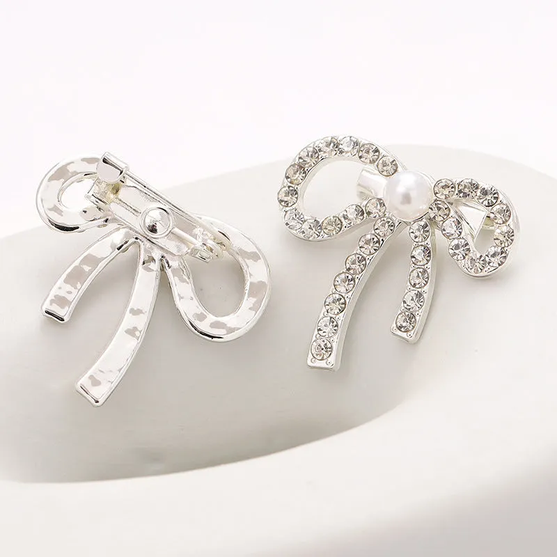 Bowknot Rhinestone and Pearl Brooch Metal Waist-Cinching Pin 6pcs