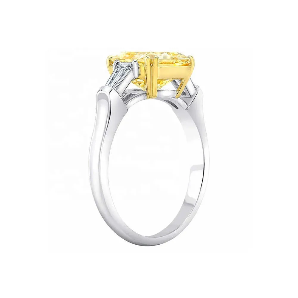 Brilliant Yellow Square Chamfered Ice Flower Cut Bicolor Ring