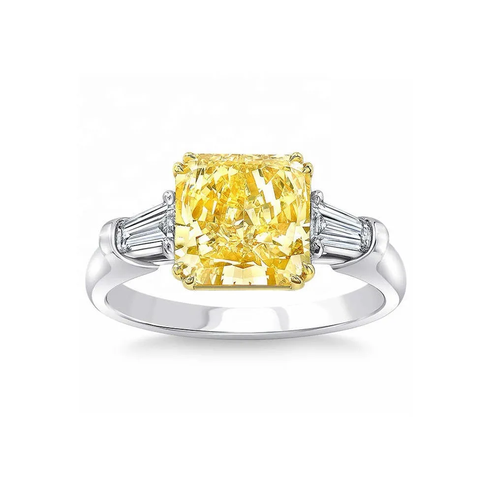 Brilliant Yellow Square Chamfered Ice Flower Cut Bicolor Ring