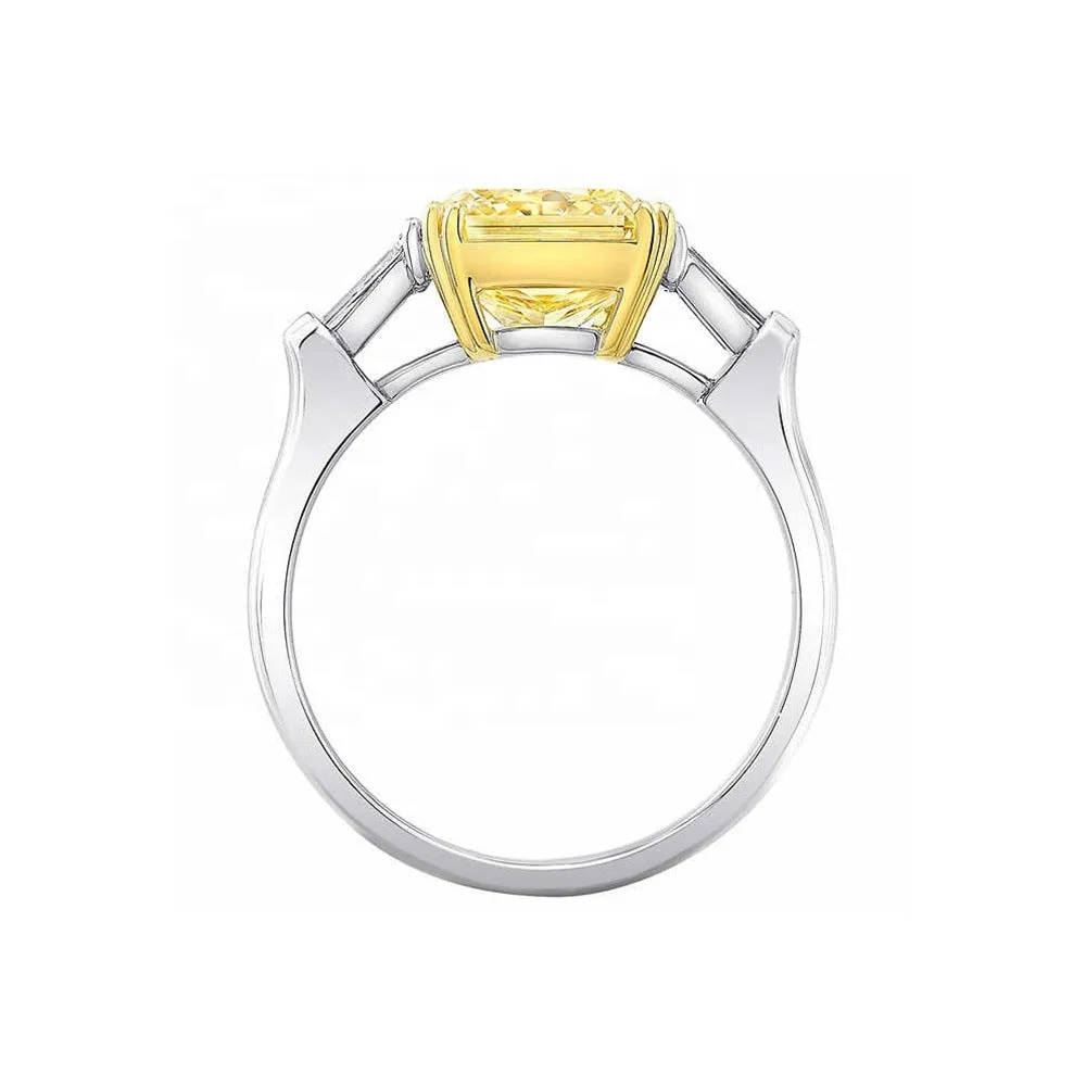 Brilliant Yellow Square Chamfered Ice Flower Cut Bicolor Ring