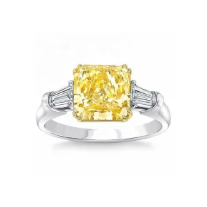 Brilliant Yellow Square Chamfered Ice Flower Cut Bicolor Ring