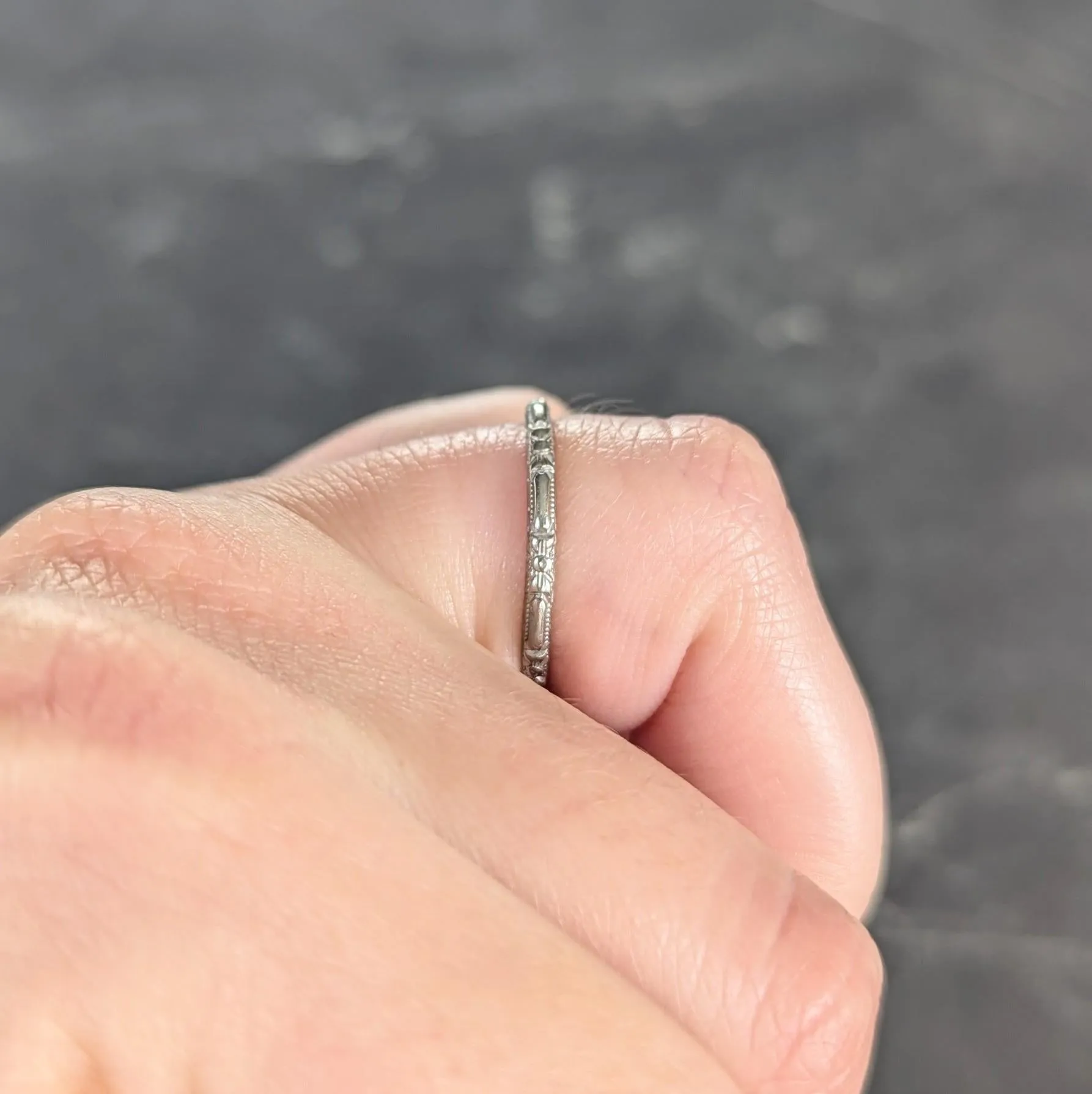 Bristol Late Art Deco 18 Karat White Gold Vintage Orange Blossom Wedding Band Ring