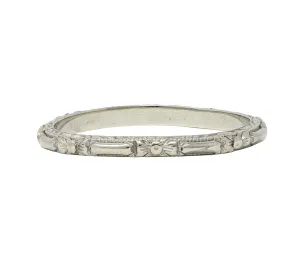 Bristol Late Art Deco 18 Karat White Gold Vintage Orange Blossom Wedding Band Ring
